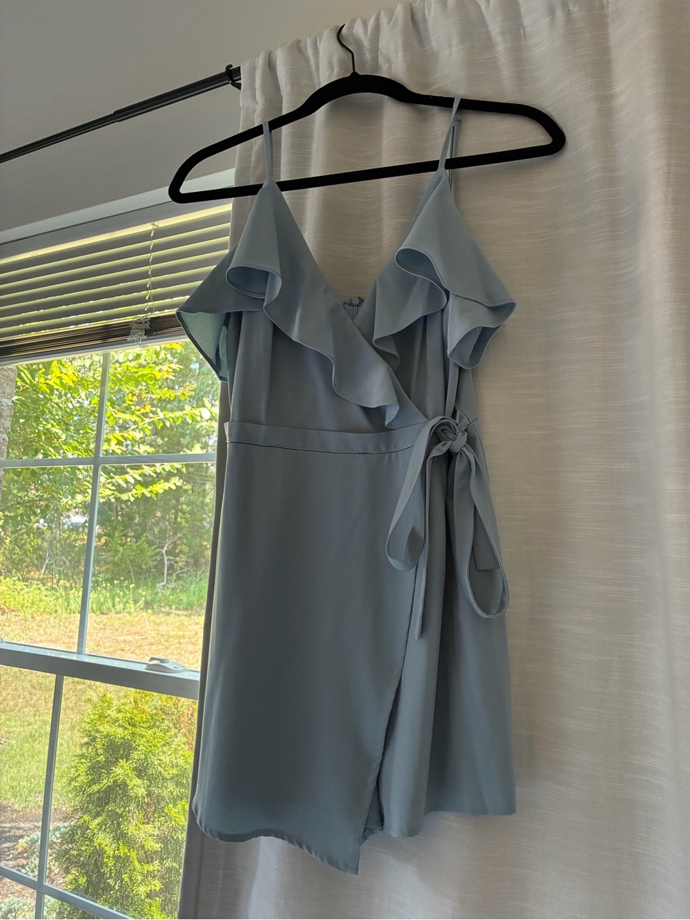 Blue Blush Light Blue Ruffle Wrap Mini Romper
